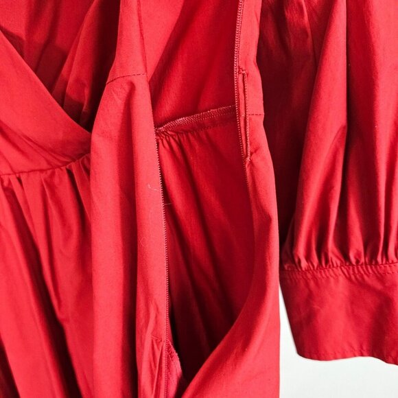 Weekend Max Mara Dress 0 Faiti Cherry Red Cotton A-Line Pockets Belt Zipper FLAW - Picture 9 of 16